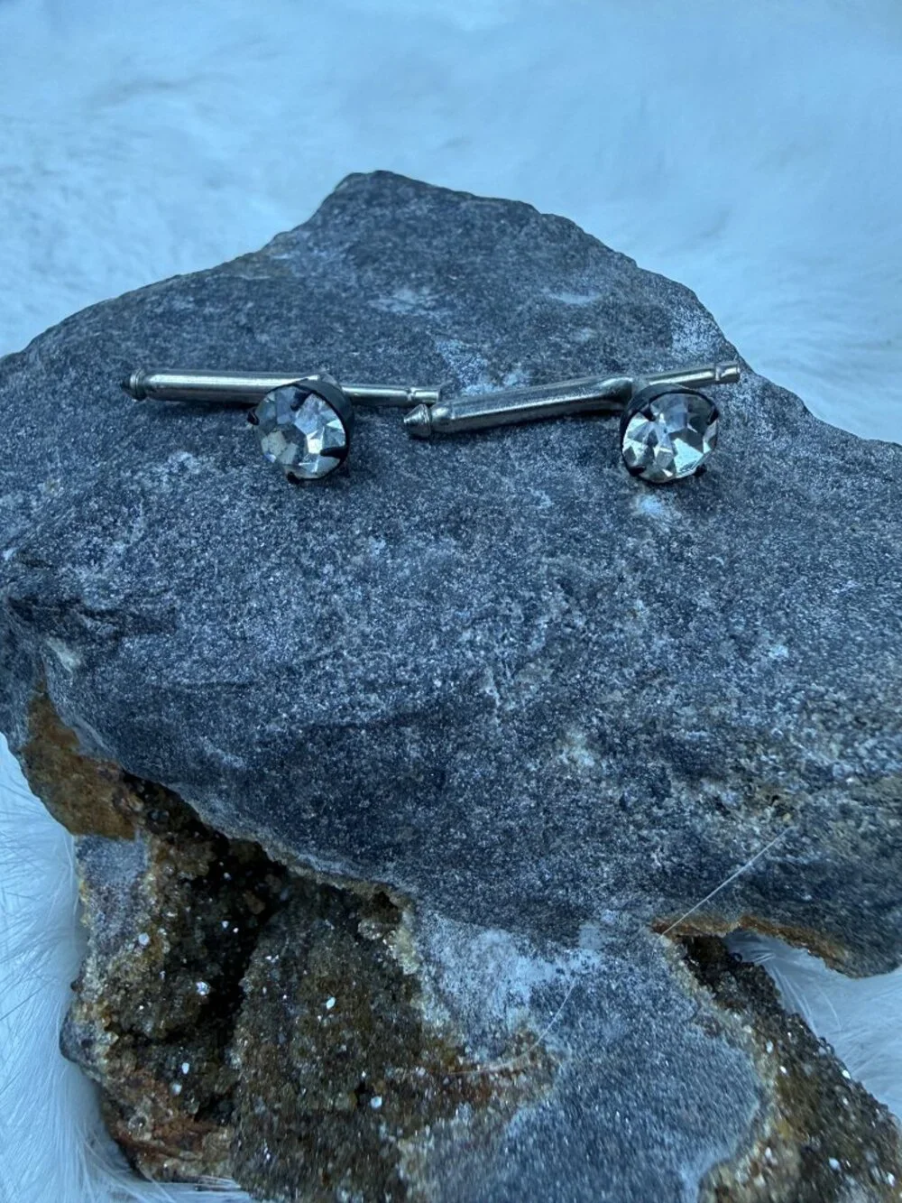 Vintage Black Metal & Silver Tone w/ Clear Rhinestone Shirt Studs